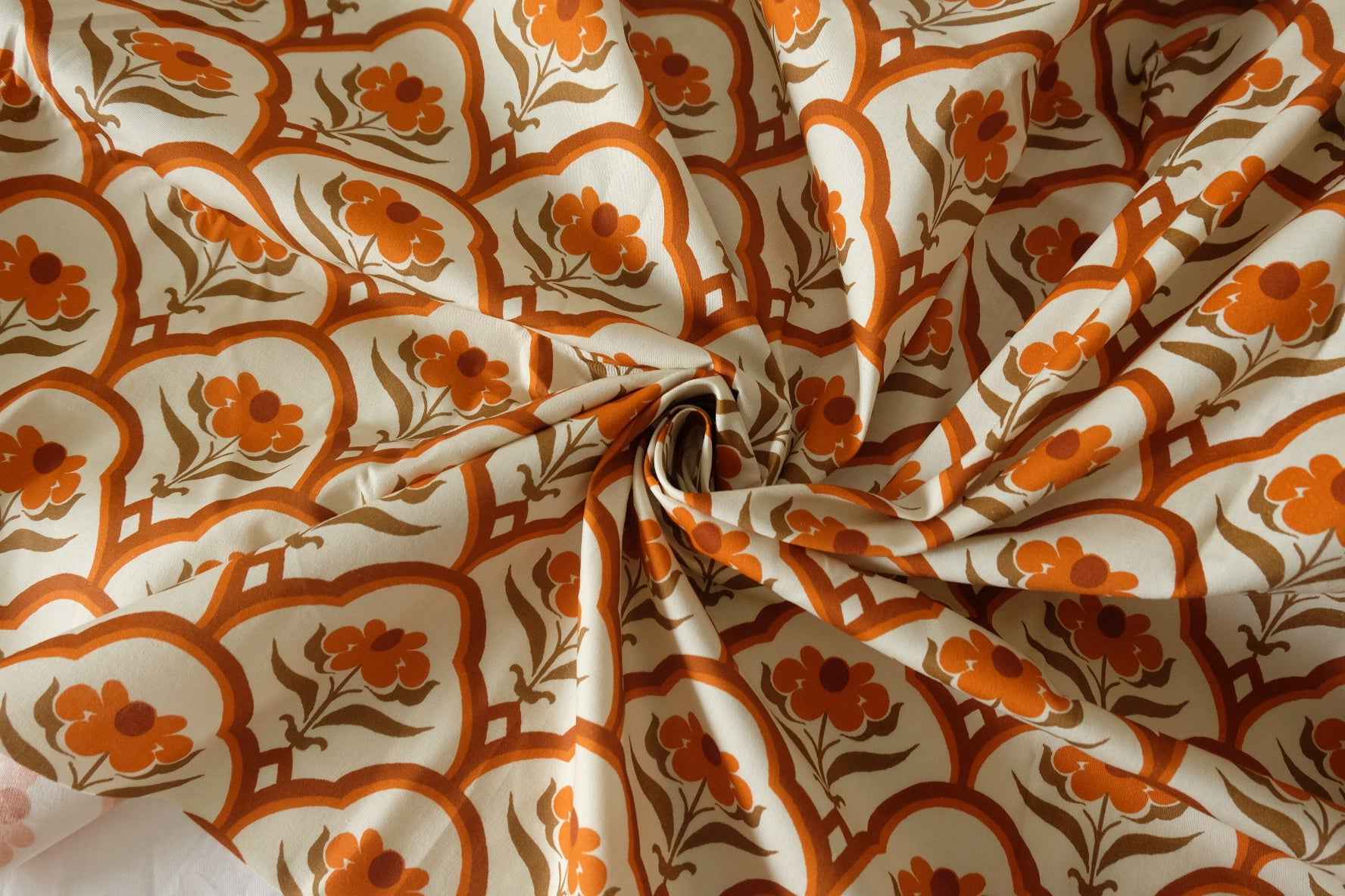 Retro Orange Floral Arch Cotton Poplin Fabric – 3.3 yd