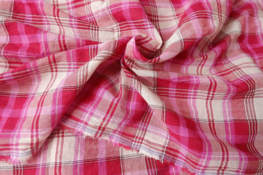 Strawberry Jam Pink Plaid Cotton Fabric, Soft Crisp Shirting Weight, 2.19 Yards