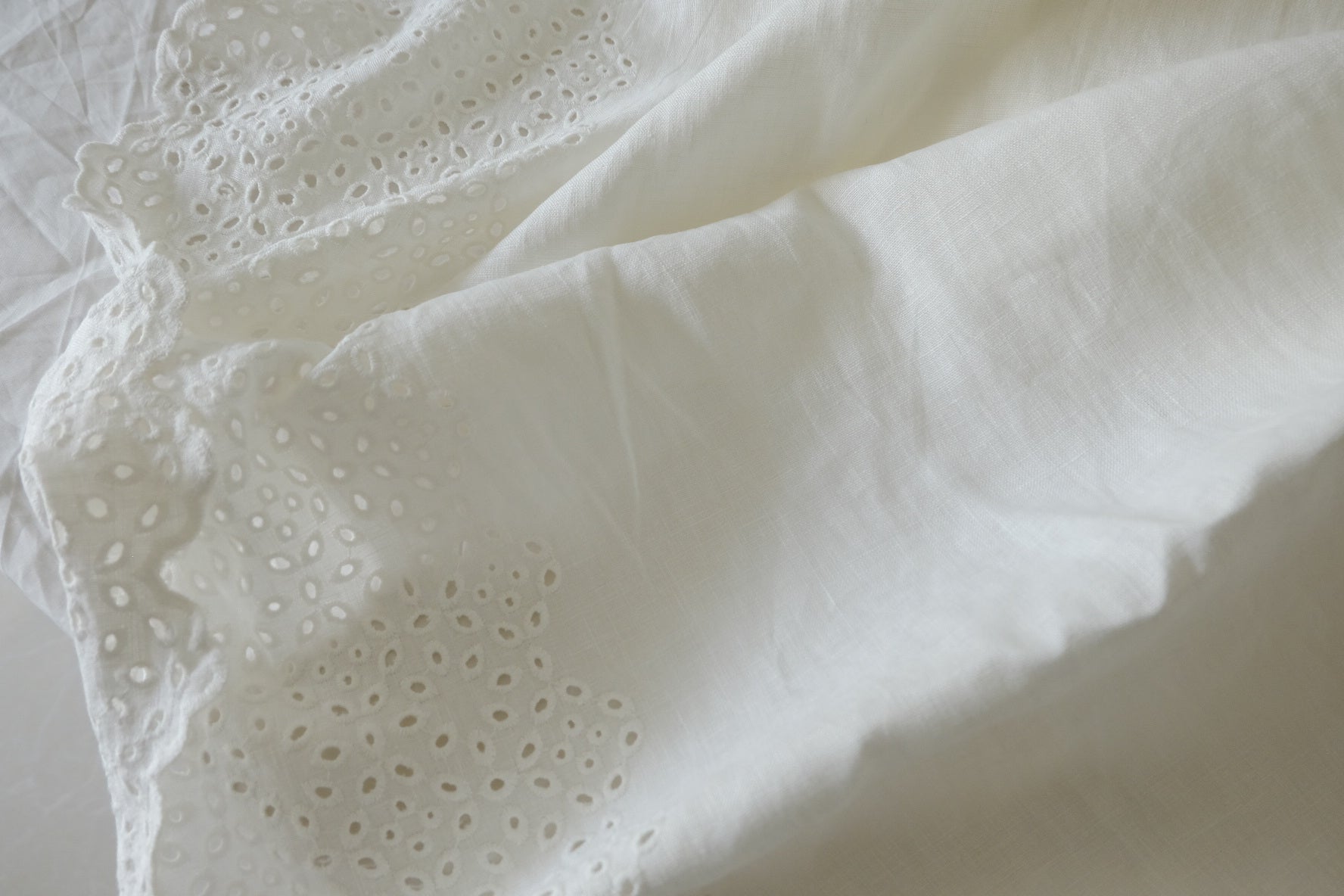 Ivory Eyelet Border Pure Linen Fabric, 2.19 Yards