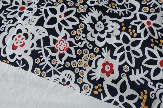 Black Folk Floral Tencel-Cotton Fabric - 1.64 yd