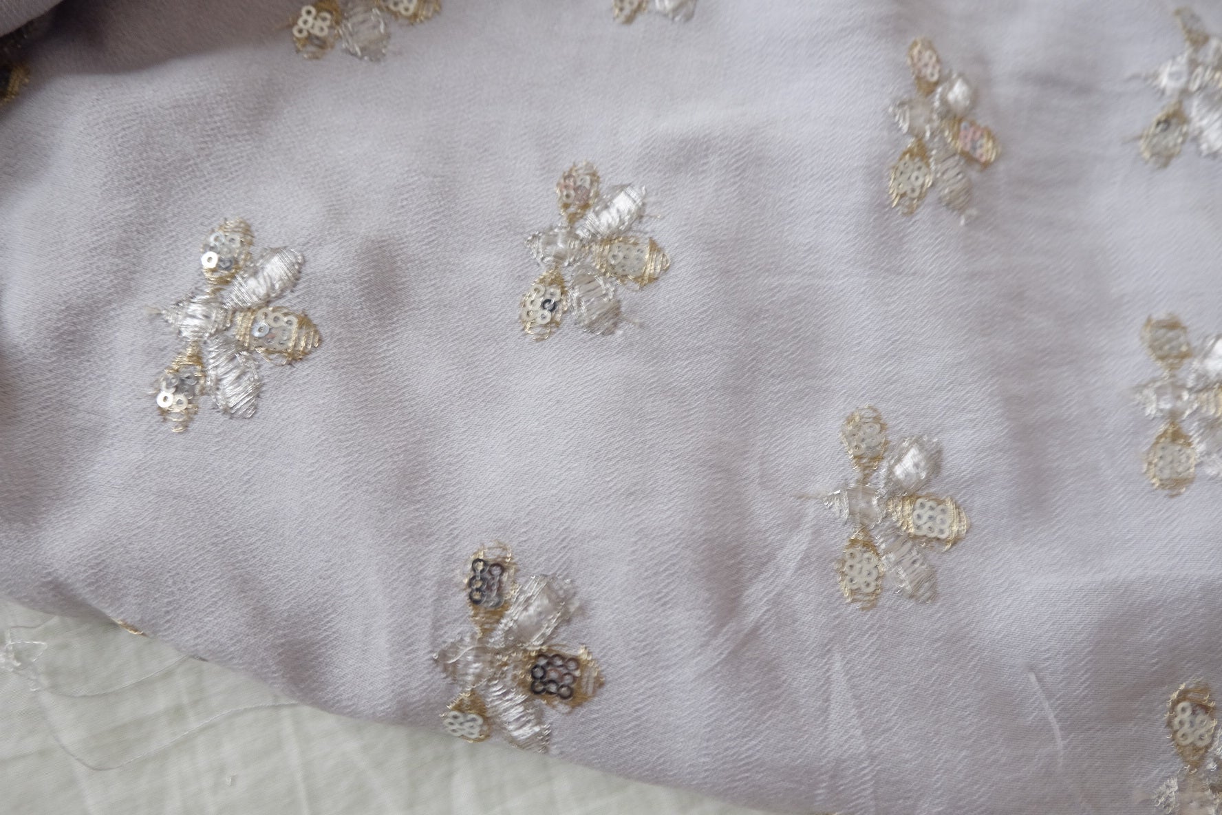 Sequin Bee Embroidered Tencel-Linen Fabric — 2.19 yd