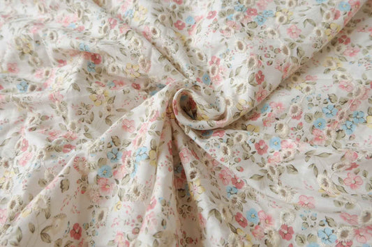 Floral Eyelet Embroidered Cotton Fabric, Soft Crisp Blouse Weight, 1.91 Yards