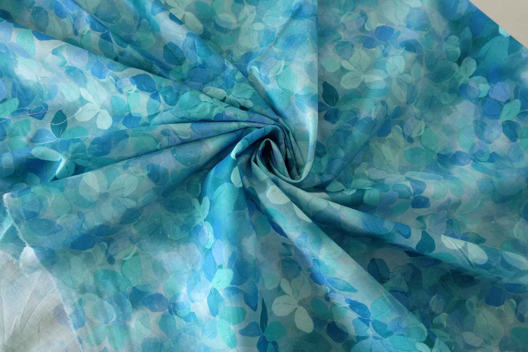 Blue Watercolor Leaf Cotton Voile Fabric – 3.3 yd