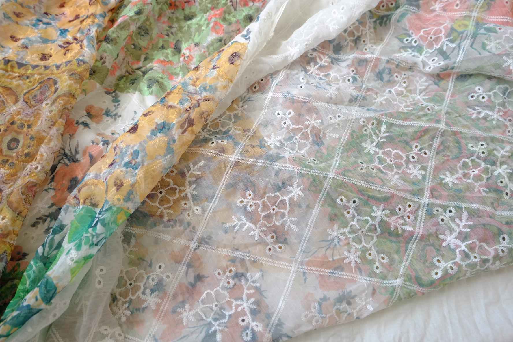Vintage Patchwork Embroidered Lightweight Fabric — 2.19 yd