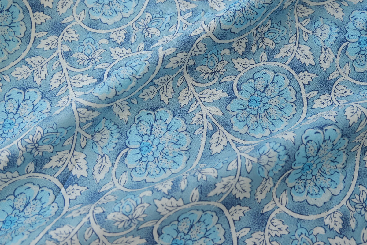 Indigo Blue Vintage Floral Linen Cotton Blend – 2.73 yd