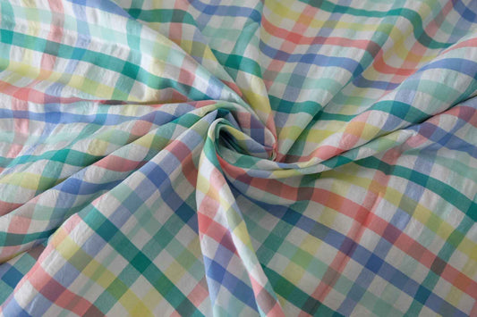Pastel Plaid Yarn-Dyed Cotton Seersucker Fabric – 2.2 yd