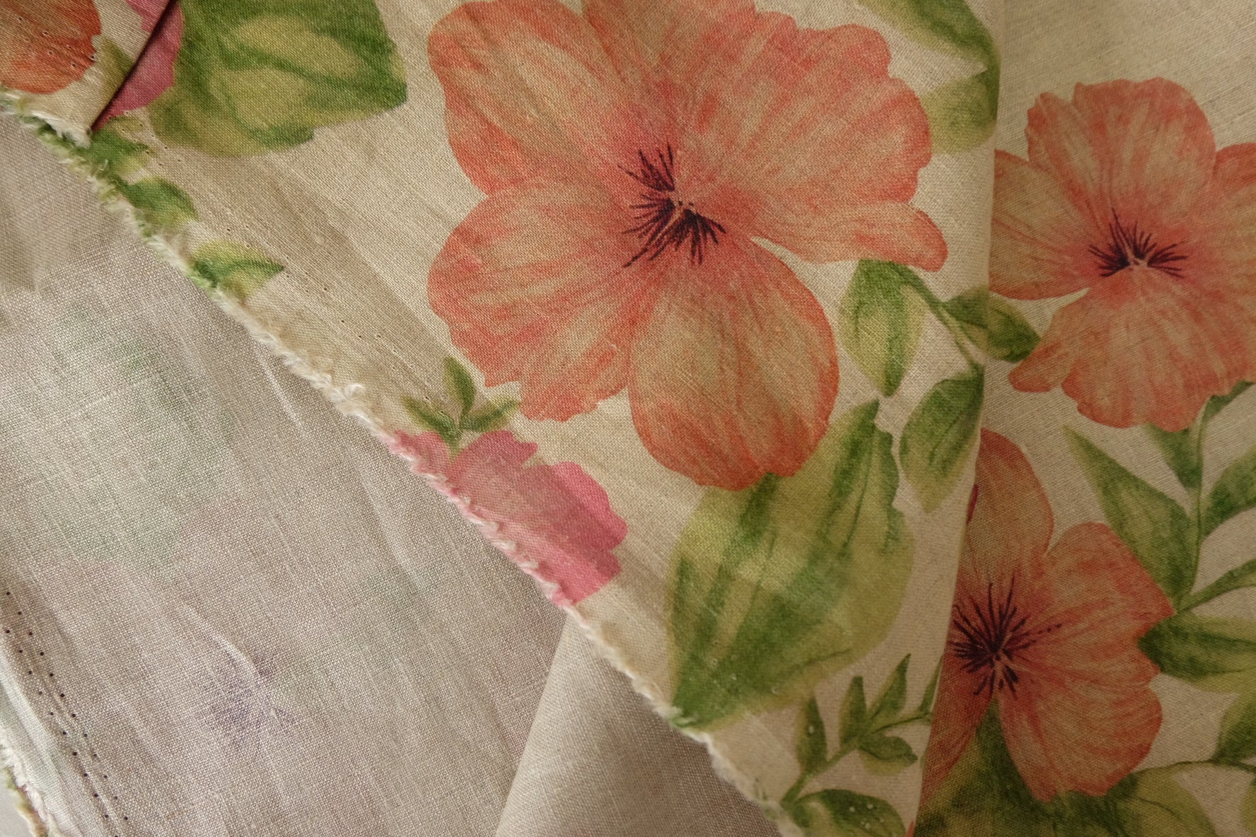 Pink Floral Pure Linen Fabric – 1.6 yd