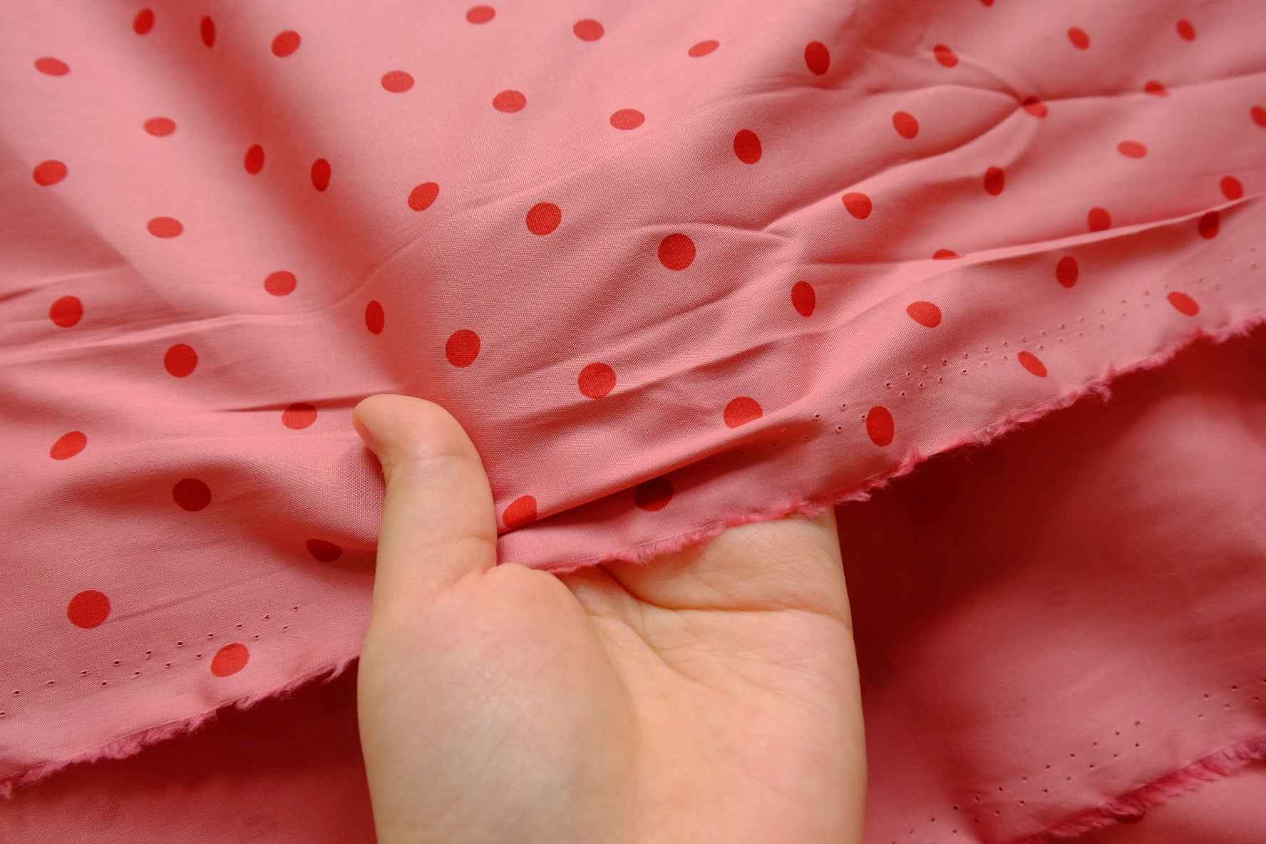 Pink Polka Dot Cotton Poplin, Crisp High-Density Dress Fabric, 2.19 Yards