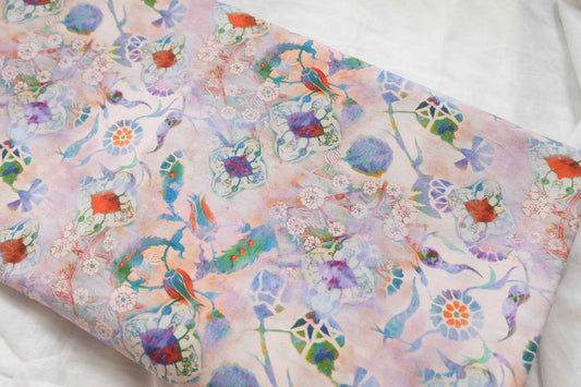 Dreamy Bird Floral Cotton Poplin Fabric, 60s Cotton Shirting Weight, 3.50 Yards