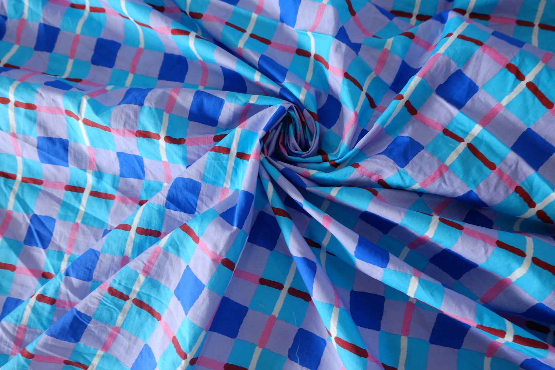 Colorful Hand-Painted Check Cotton Poplin Fabric – 4.5 yd