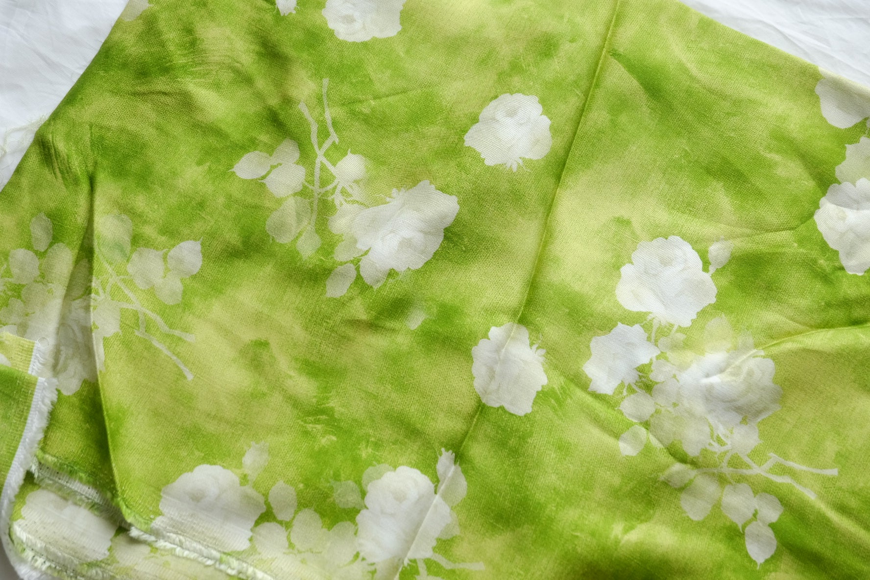 Green Watercolor Floral Viscose Sateen – 2.2 yd