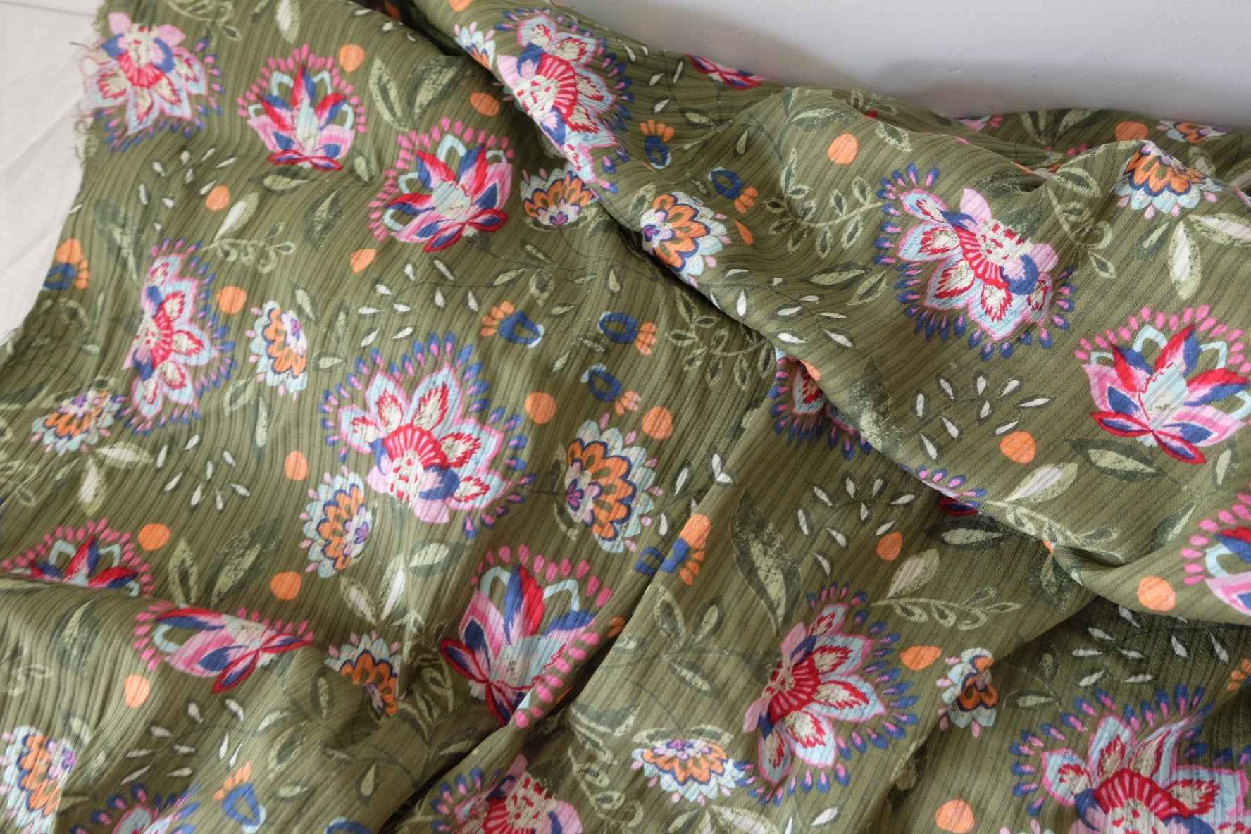 Textured Stripe Cotton Linen Floral Fabric -3.3 yd