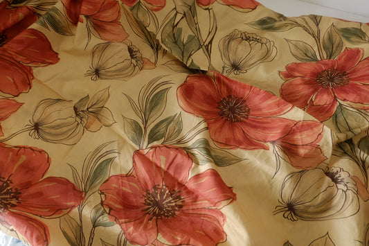 Painterly Coral Floral Cotton Lawn Fabric – 1.75 yd