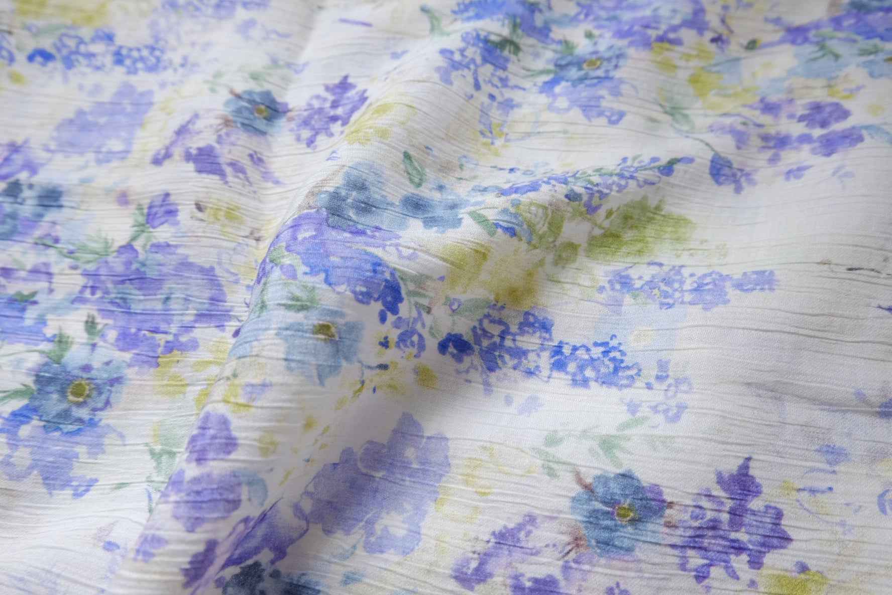 Watercolor Blue Floral Tencel Cotton Fabric, Soft Textured Summer Dress Weight, 3.28 Yards