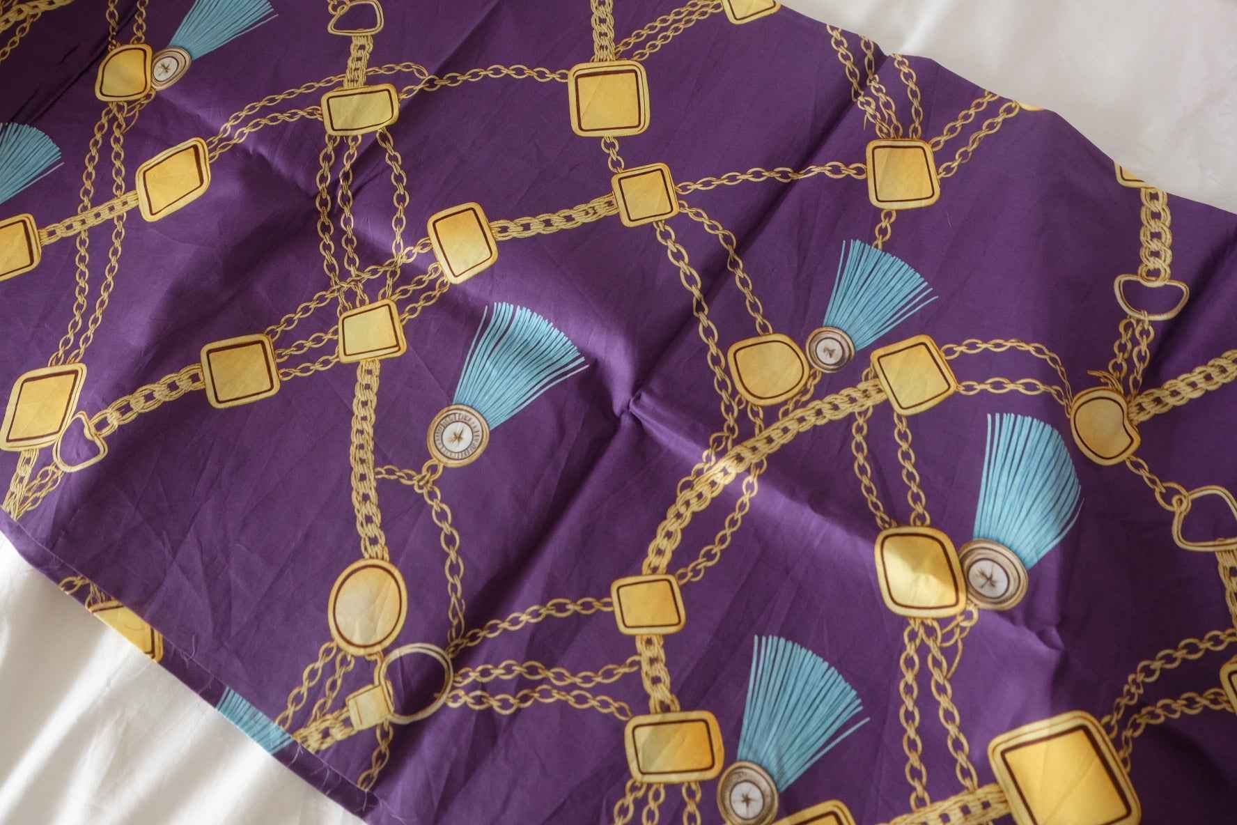 Purple Chain & Tassel Cotton Lawn Fabric – 1.6 yd