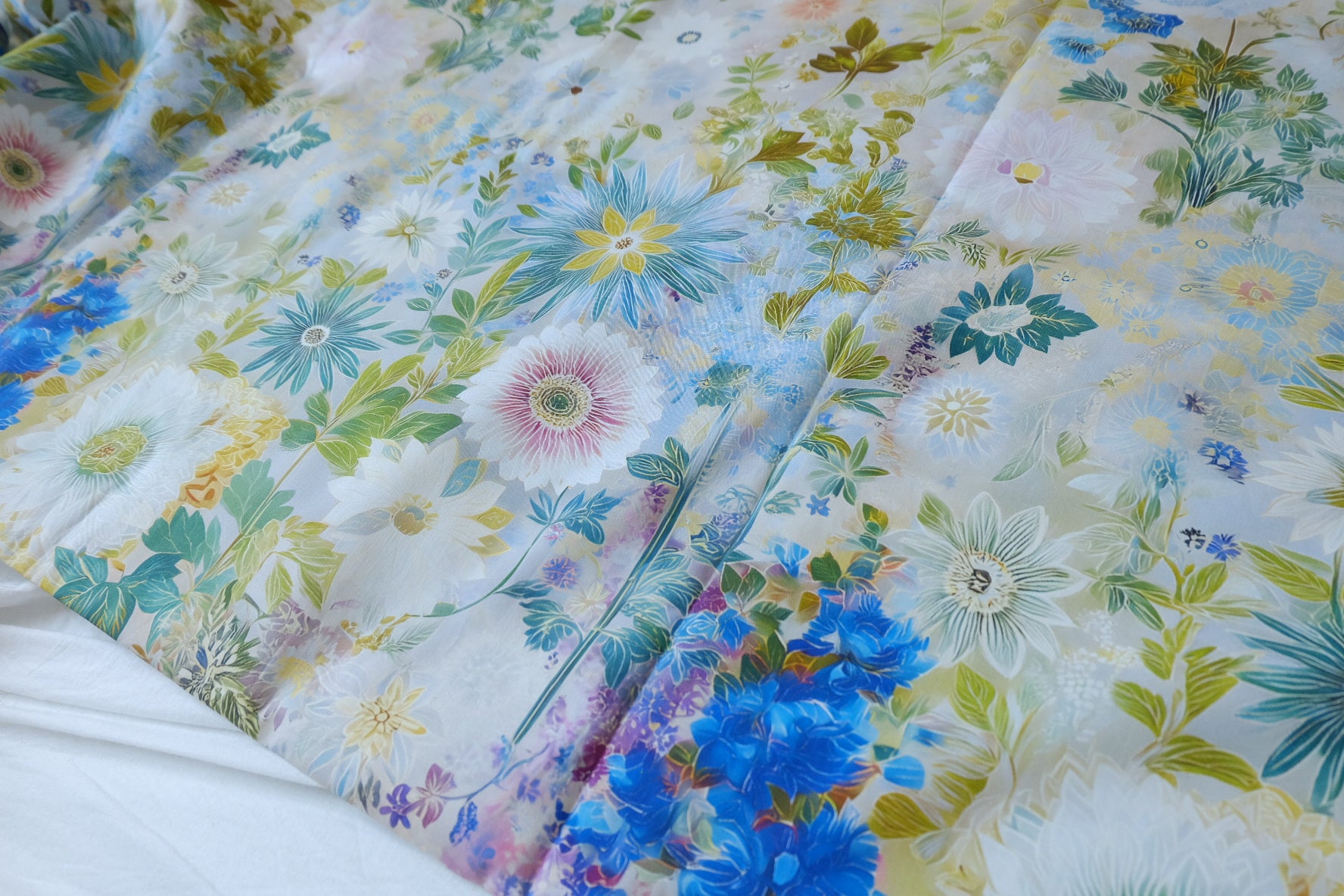 Blue Garden 50s Cotton Poplin Fabric - 3.28 yd