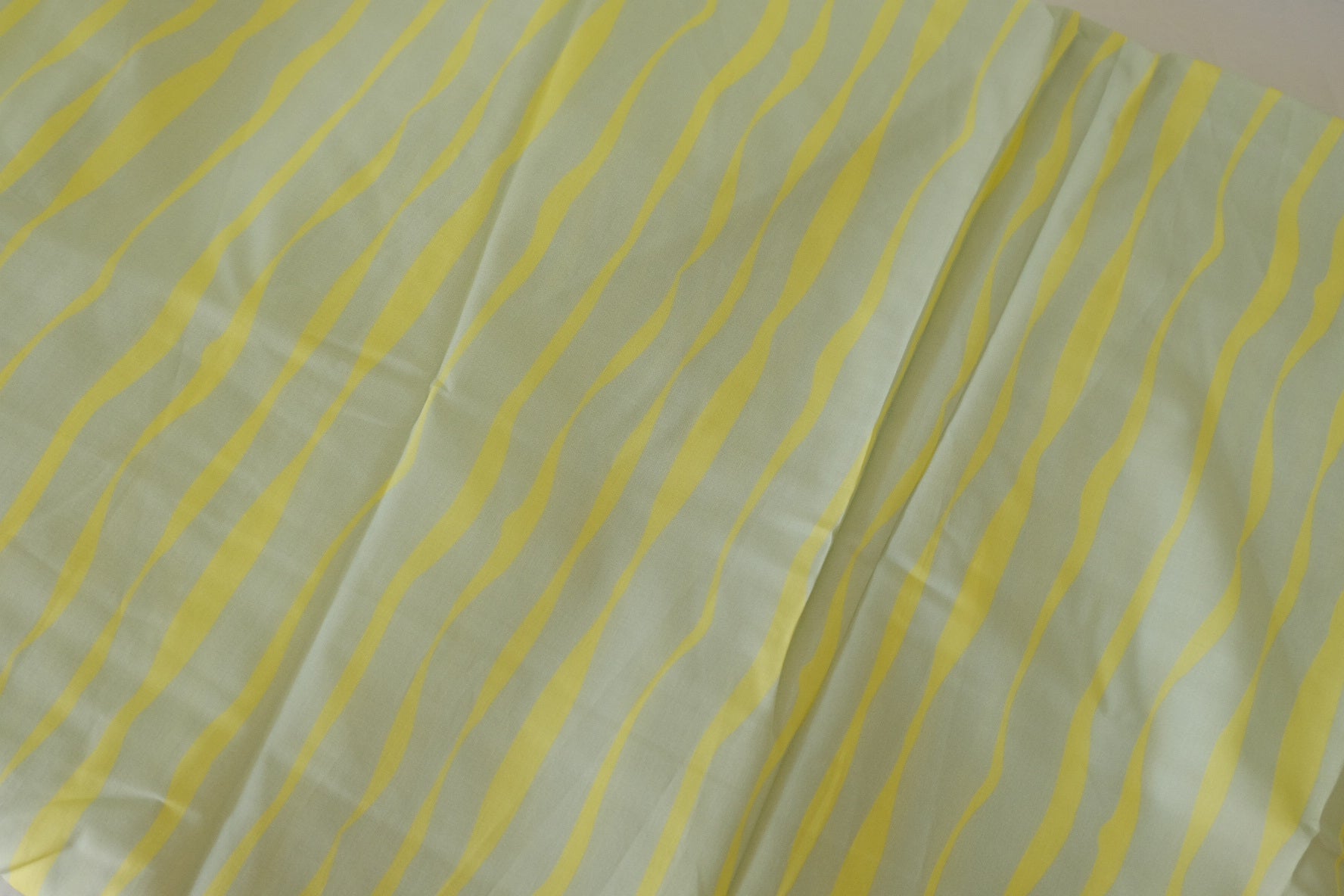 Modern Wave Stripe Cotton Lawn Fabric – Soft Green Yellow Print (3.8 yd Cut)