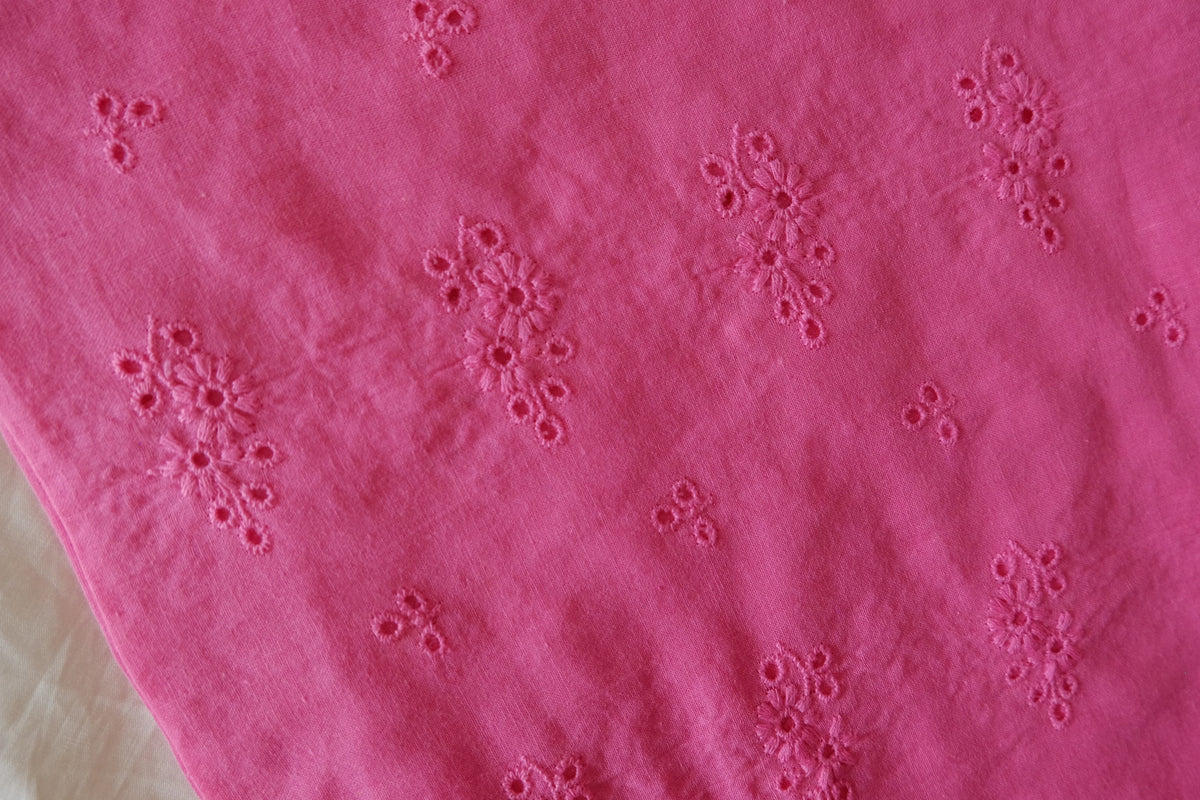Raspberry Pink Floral Eyelet Cotton – 2.2 Yards