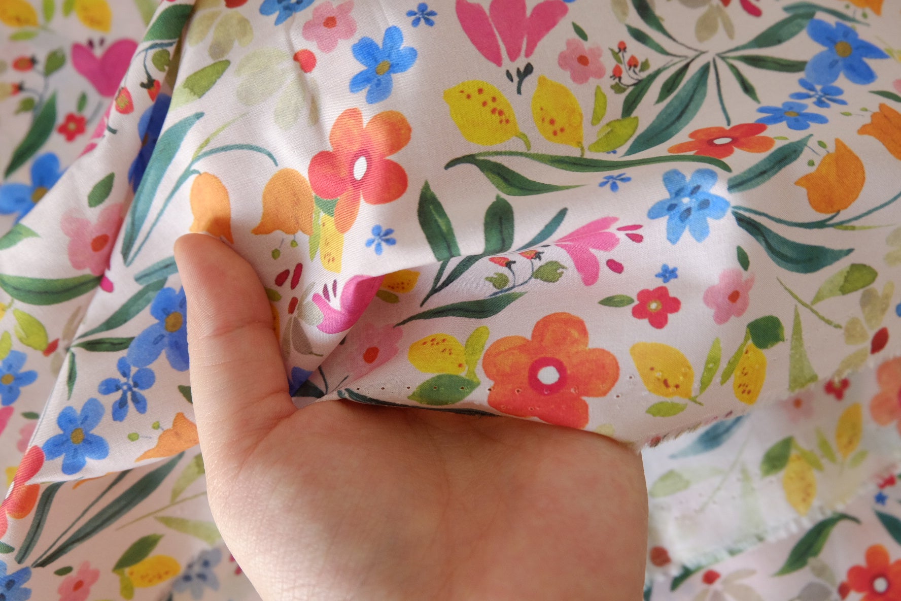 Colorful Wildflower Cotton Lawn Fabric – Multicolor Floral Print – 3.8 yd