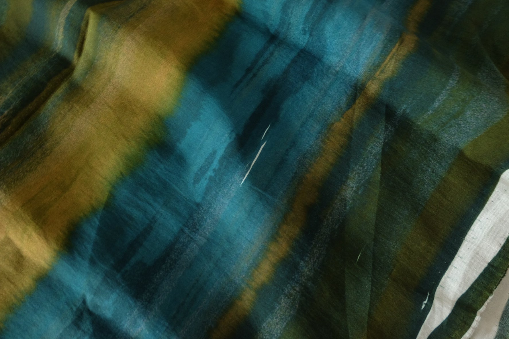 Teal & Olive Abstract Rayon Ramie Fabric – 2.73 yd