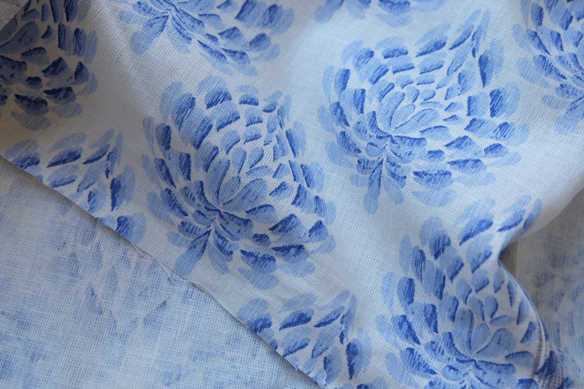 Blue Whimsy Floral Linen Cotton Fabric – 2.19 yd
