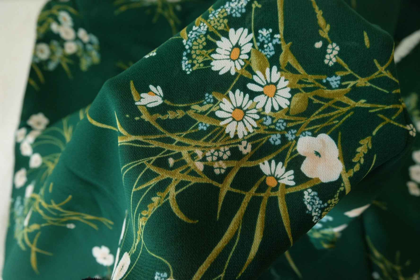 Dark Green Wildflower Rayon Georgette – 3.3 yd