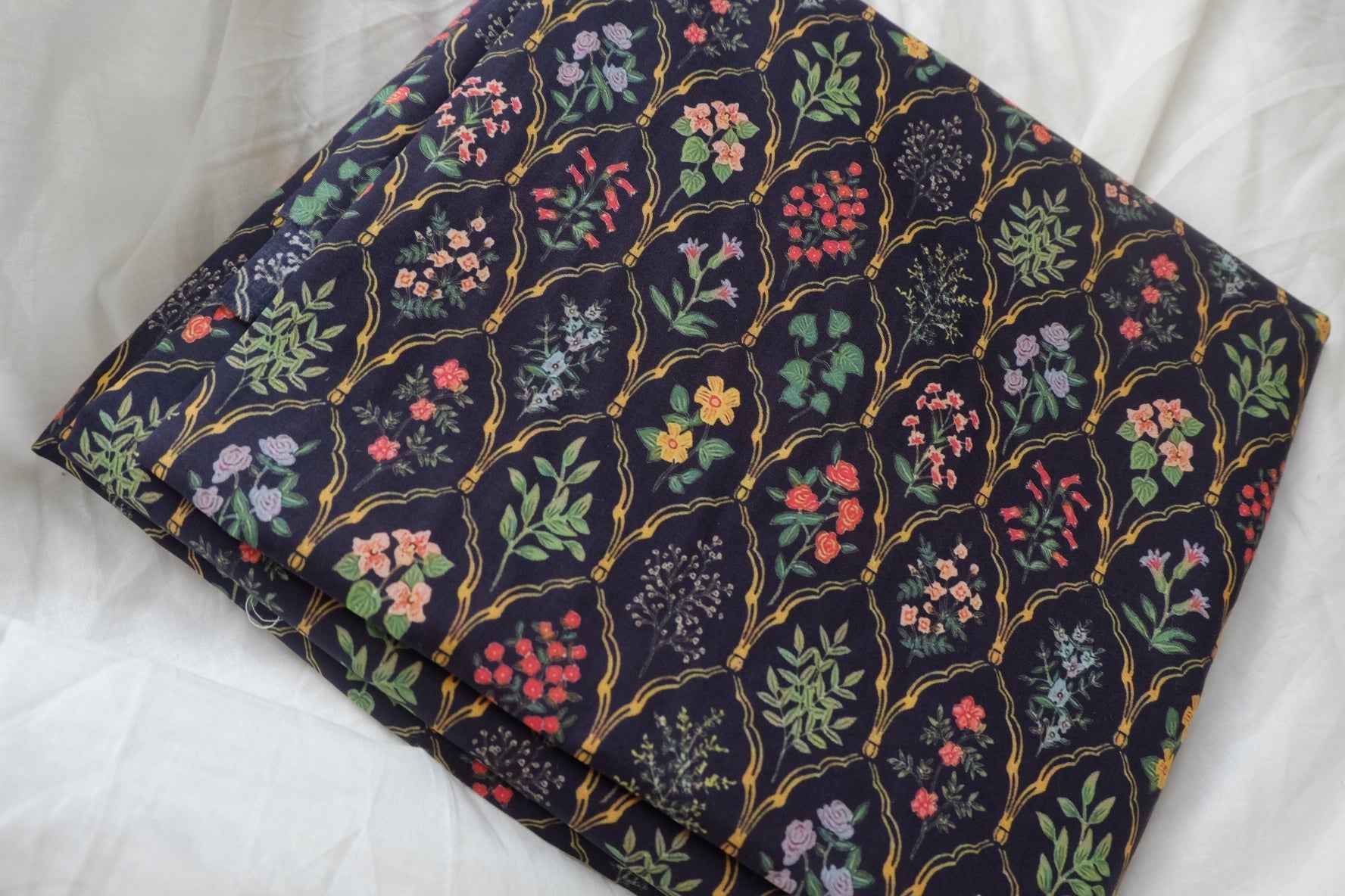 Botanical Lattice Cotton Poplin Fabric, Crisp High-Density Dress Weight, 3.28 Yards