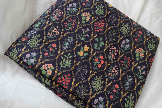 Botanical Lattice Cotton Poplin Fabric, Crisp High-Density Dress Weight, 3.28 Yards