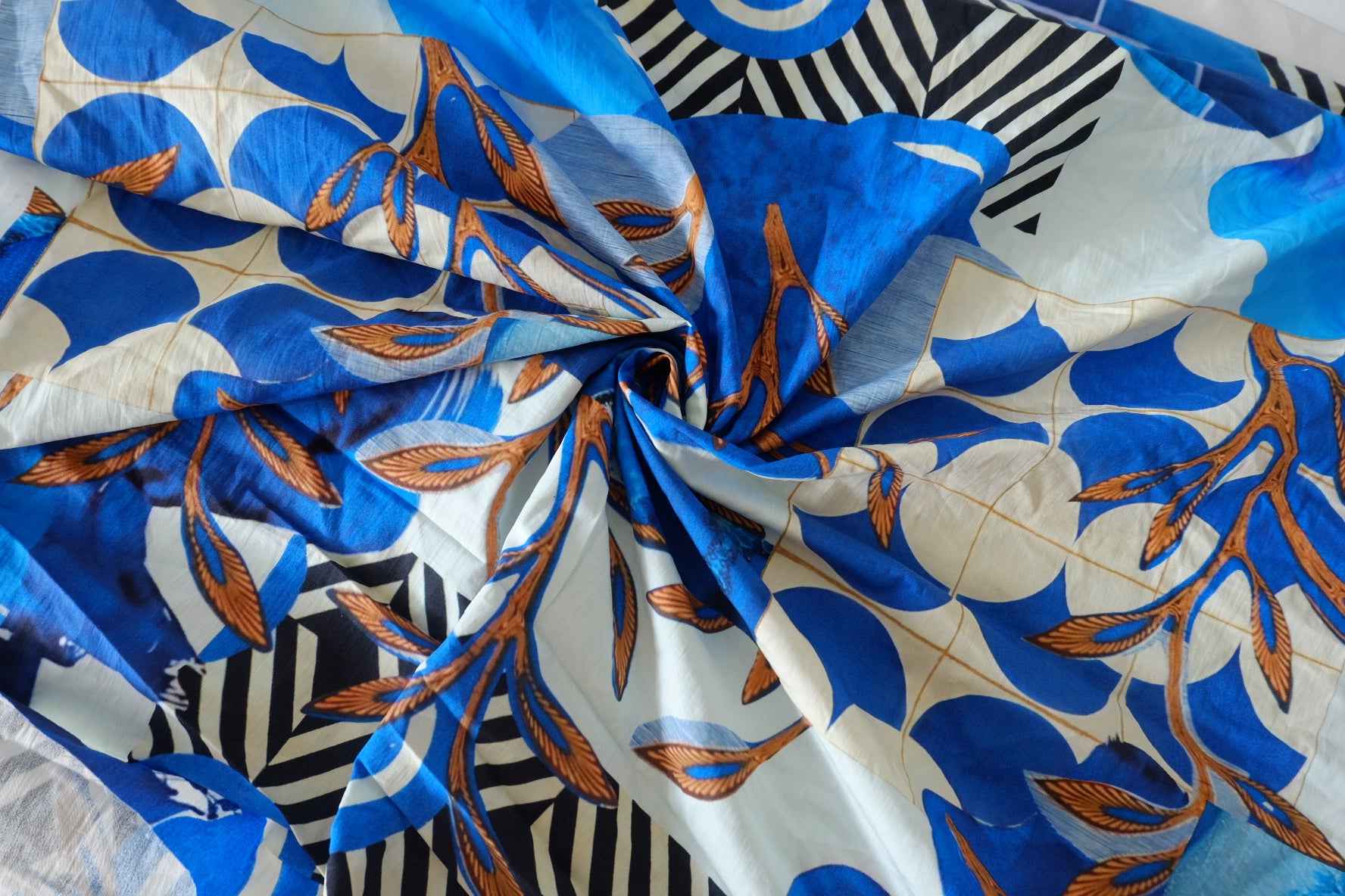 Bold Blue Floral Cotton Poplin Fabric – 2.2 yd