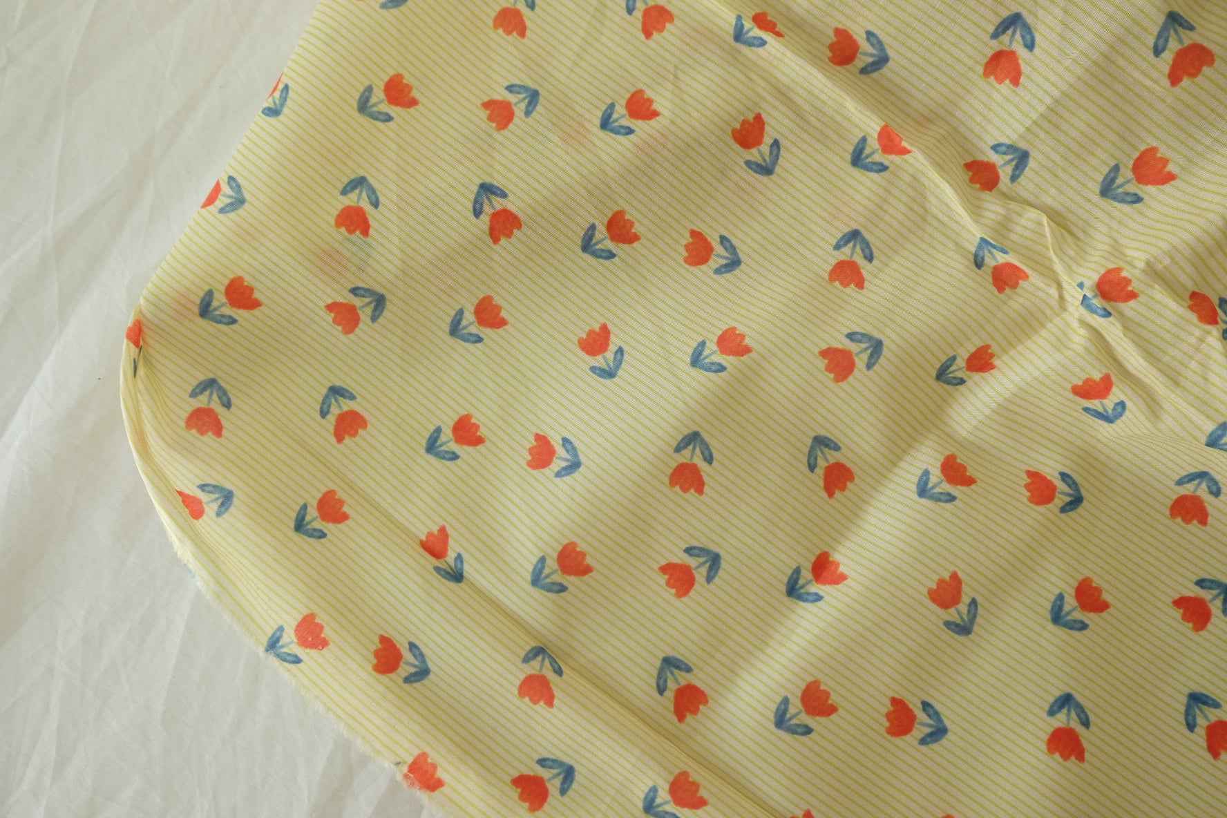 Yellow Stripe Floral Cotton Voile Fabric – 3.3 yd