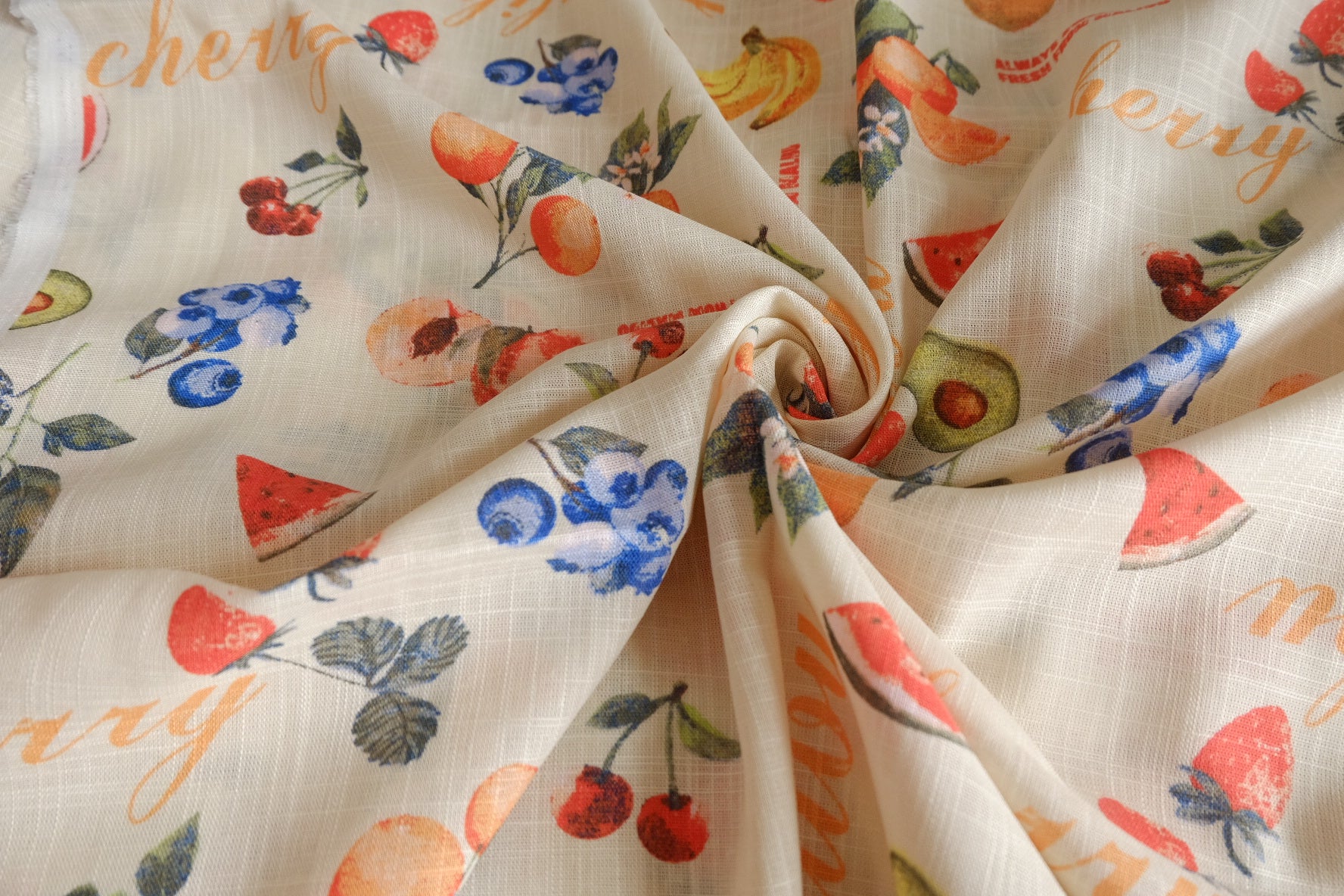 Retro Fruit Label Linen-Look Cotton-Poly Fabric - 1.64 yd