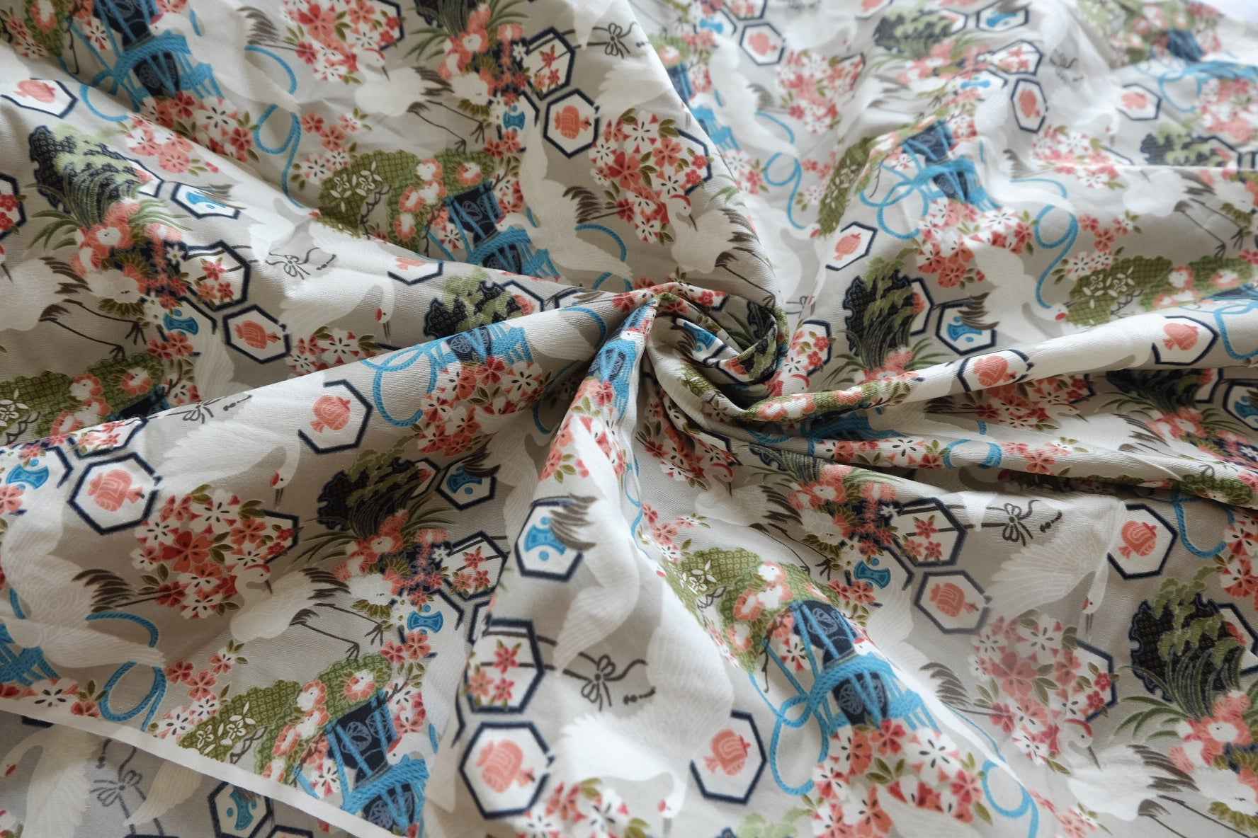 Crane Garden Cotton Fabric - 2.19 yd