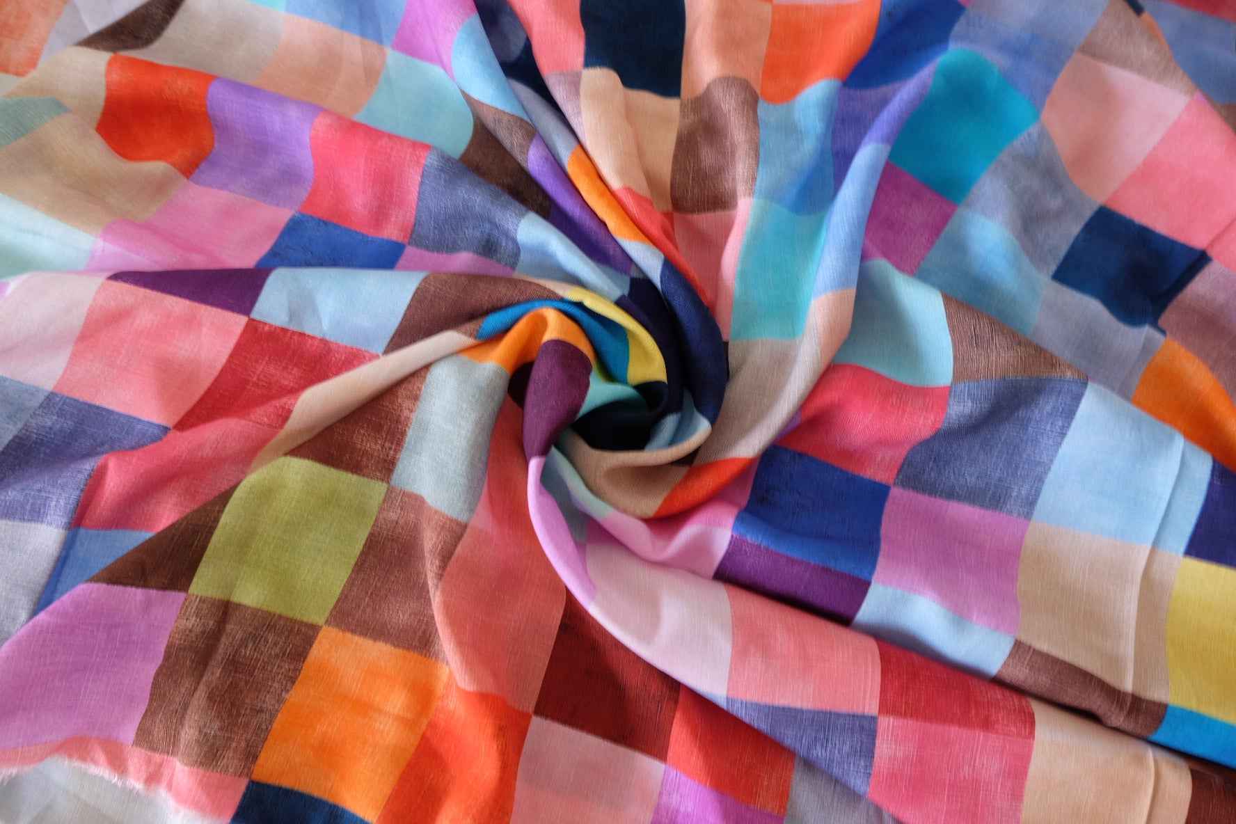 Colorful Plaid Rayon Challis Fabric – 2.7 yd