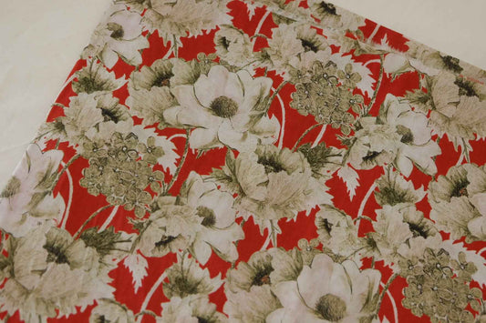 Red Vintage Floral Cotton Lawn Fabric – 2.2 yd