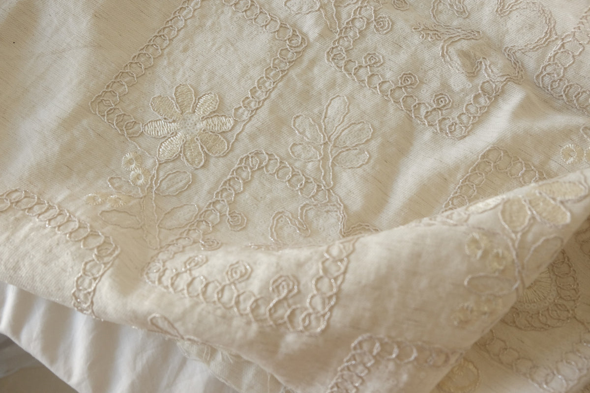 Ivory Embroidered Tencel Linen with Sequins – 2.2 yd