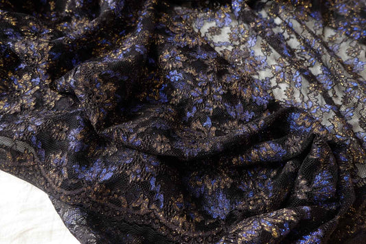 Black Metallic Blue-Gold Lace Fabric - 3.28 yd