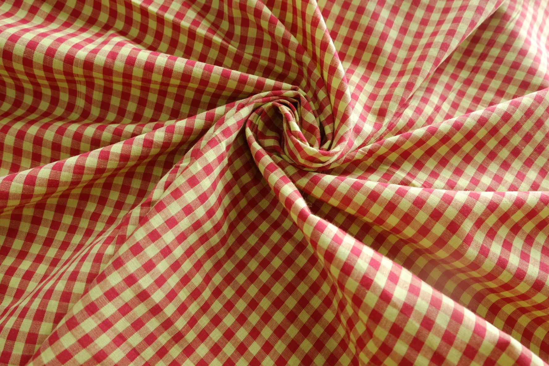 Vintage Red & Chartreuse Gingham Cotton Fabric - 3.28 yd