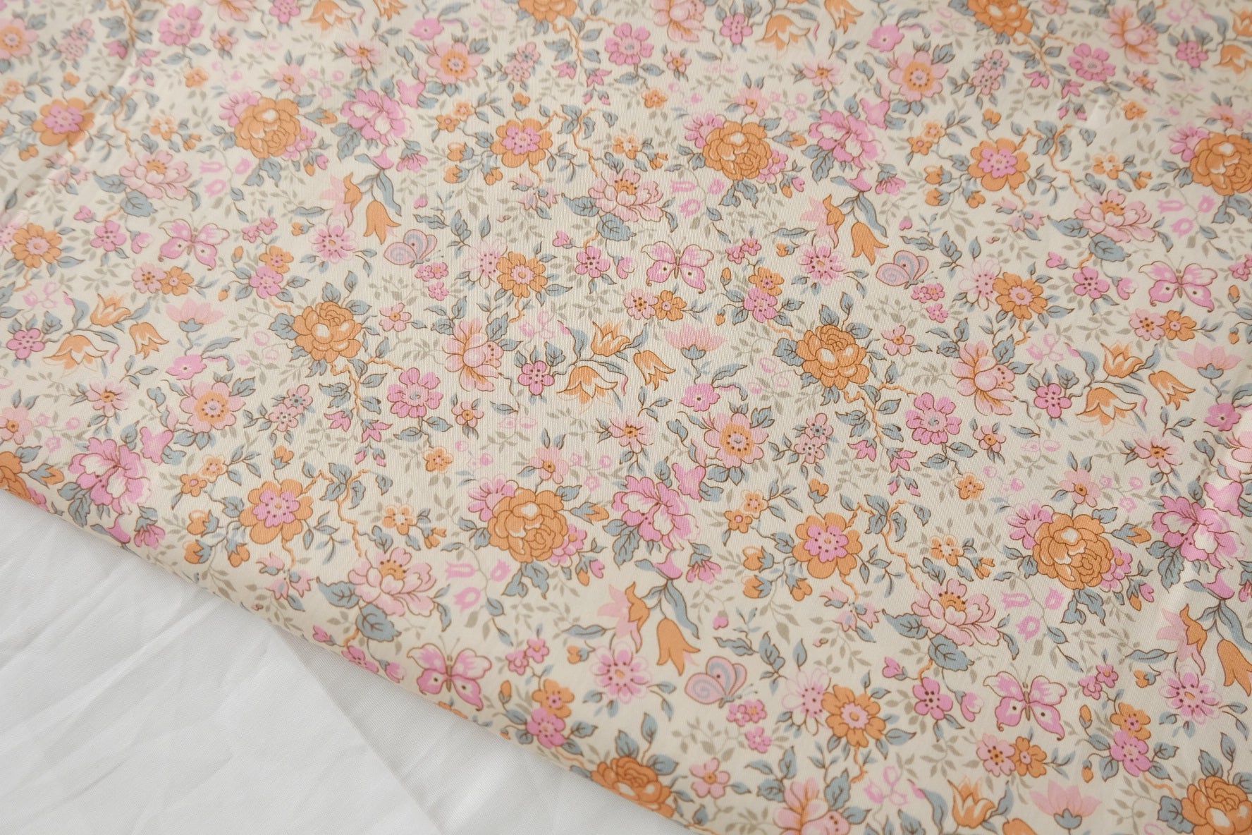 Vintage Apricot Floral Cotton Fabric - 3.28 yd