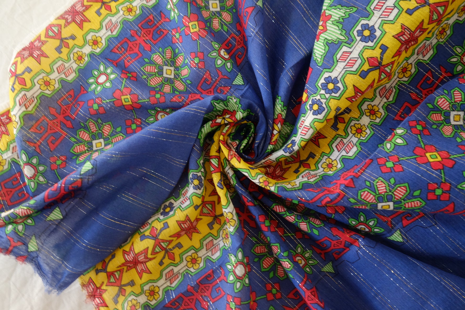Metallic Thread Folk Print Cotton Fabric – 2 yd