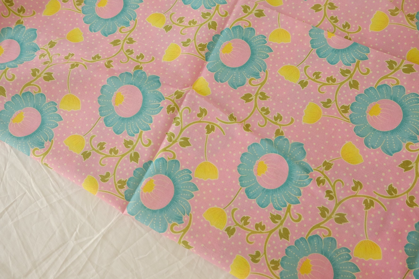 Pink Blue Floral Cotton Cloth — 2.19 yd