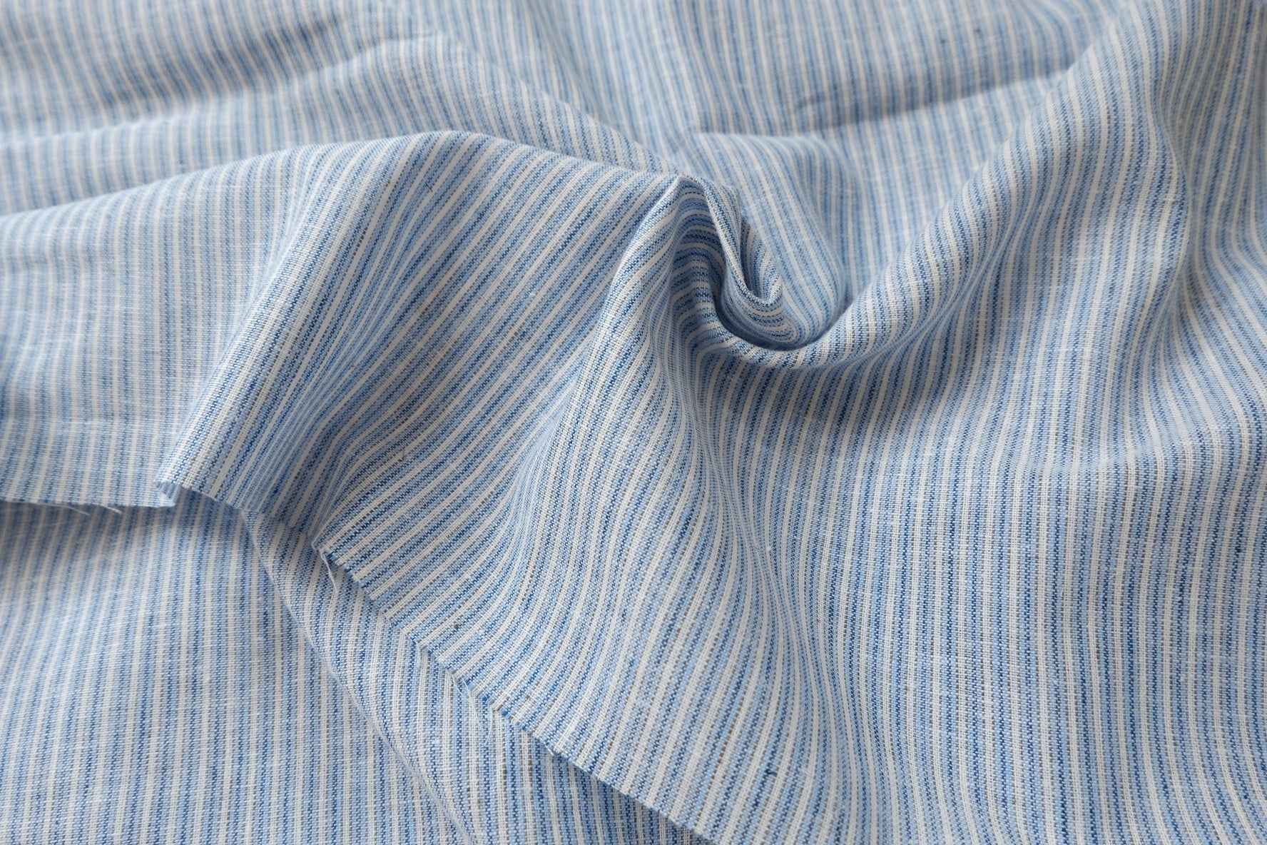 Blue Stripe Ramie Cotton Linen Fabric, Crisp Summer Weight for Tops and Shorts, 2.19 Yards
