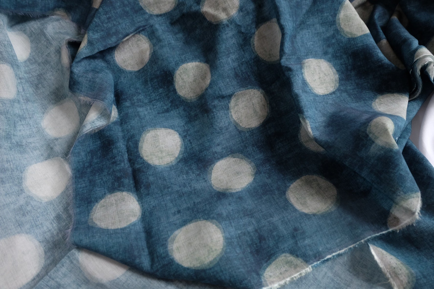 Washed Blue Dot Rayon-Linen Blend Fabric - 3.28 yd