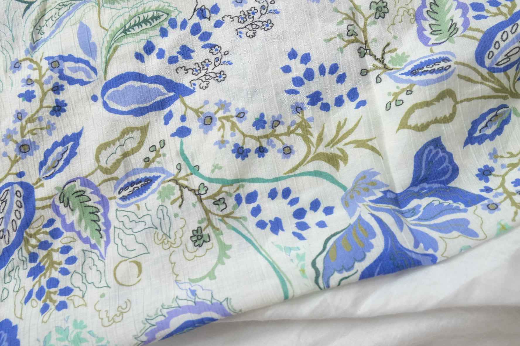 Blue Green Abstract Botanical Tencel Cotton Fabric, Soft Lightweight Dress Weight, 1.64 Yards