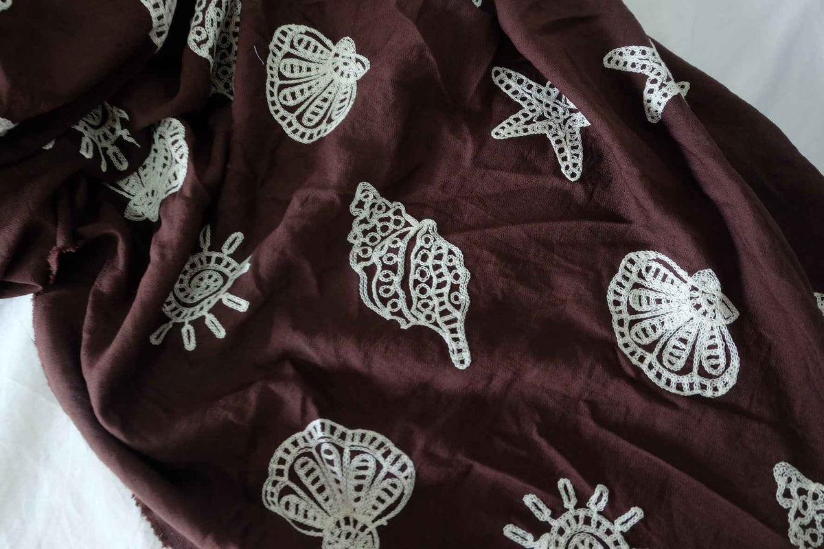 Embroidered Seashell Tencel Linen Blend Fabric – 2.4 yd