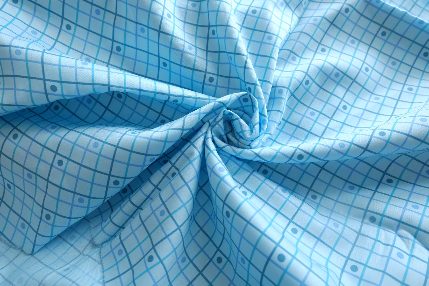 Pool Blue Grid Cotton Poplin Fabric - 1.64 yd
