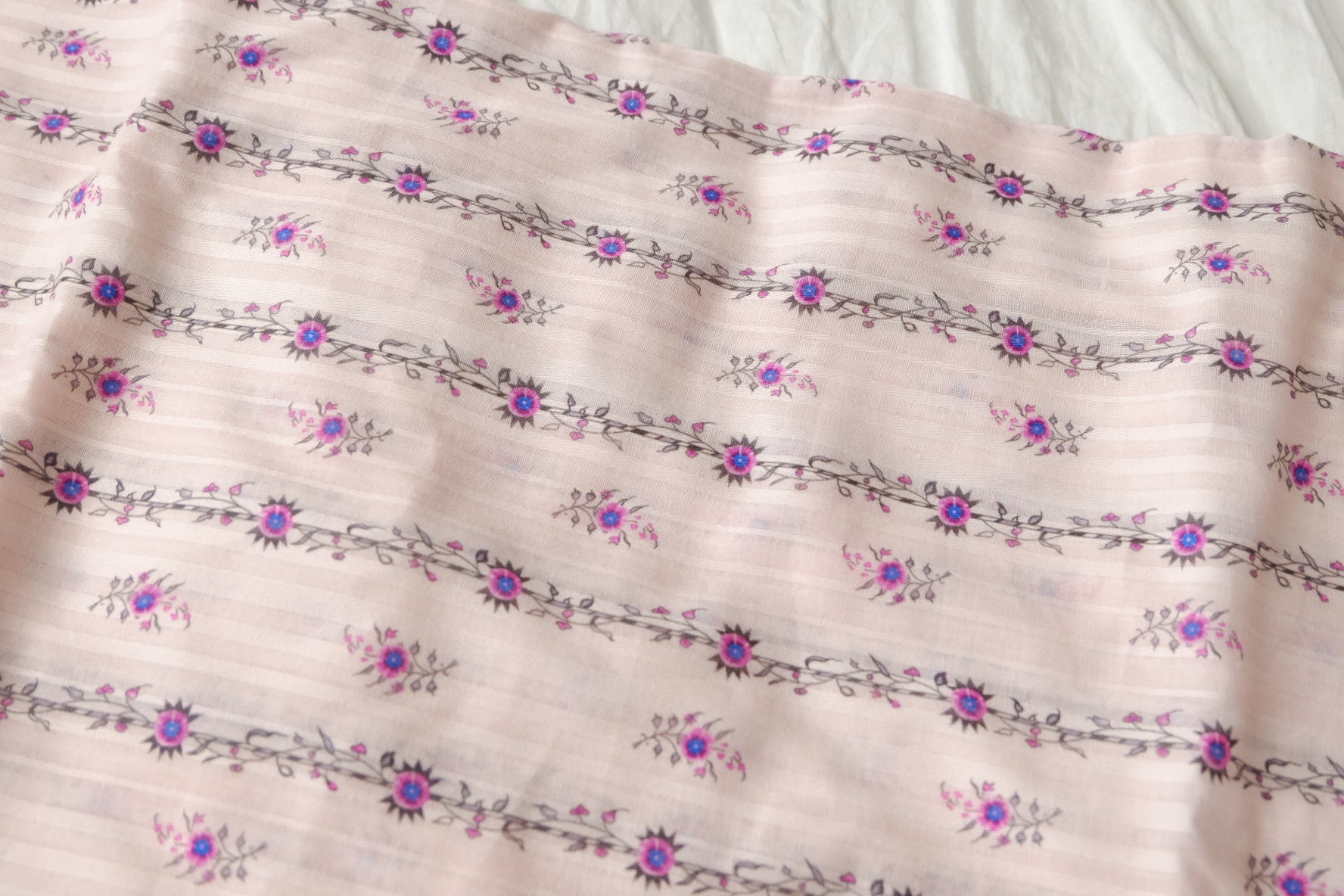 Blush Floral Vine Jacquard Stripe Cotton, 1.64 Yards