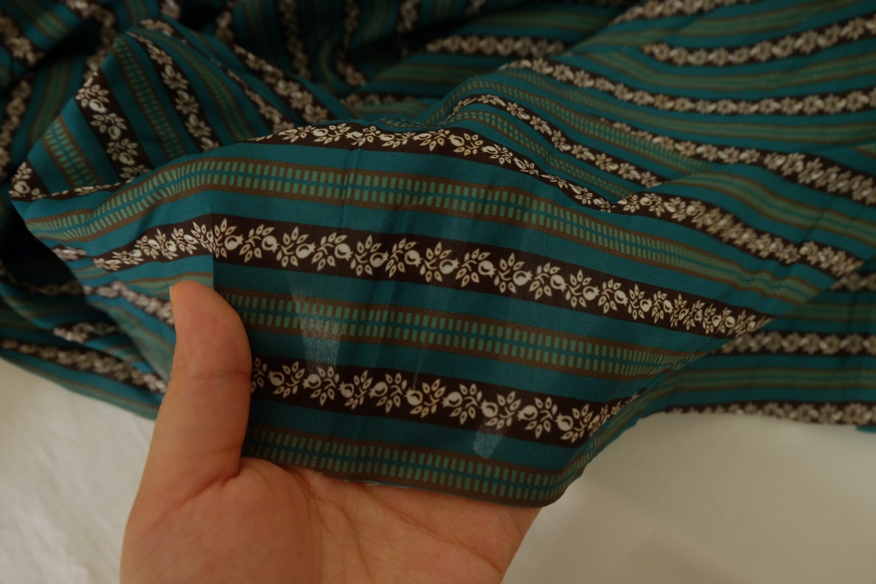 Geometric Floral Stripe Cotton Voile Fabric – 3.3 yd