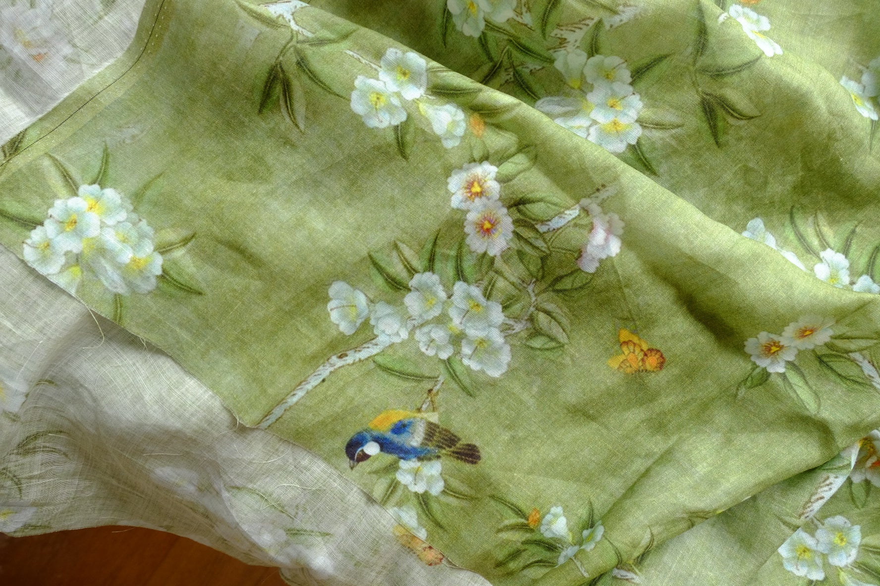 Olive Bird & Blossom Pure Ramie – 3.0 yd