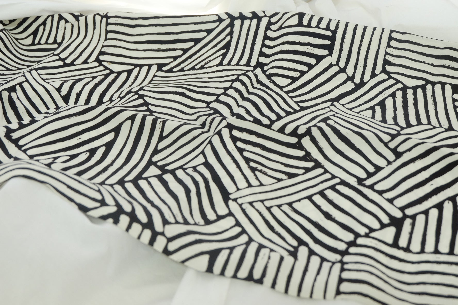 Black & Ivory Abstract Stripe Cupro Twill – 2.2 yd