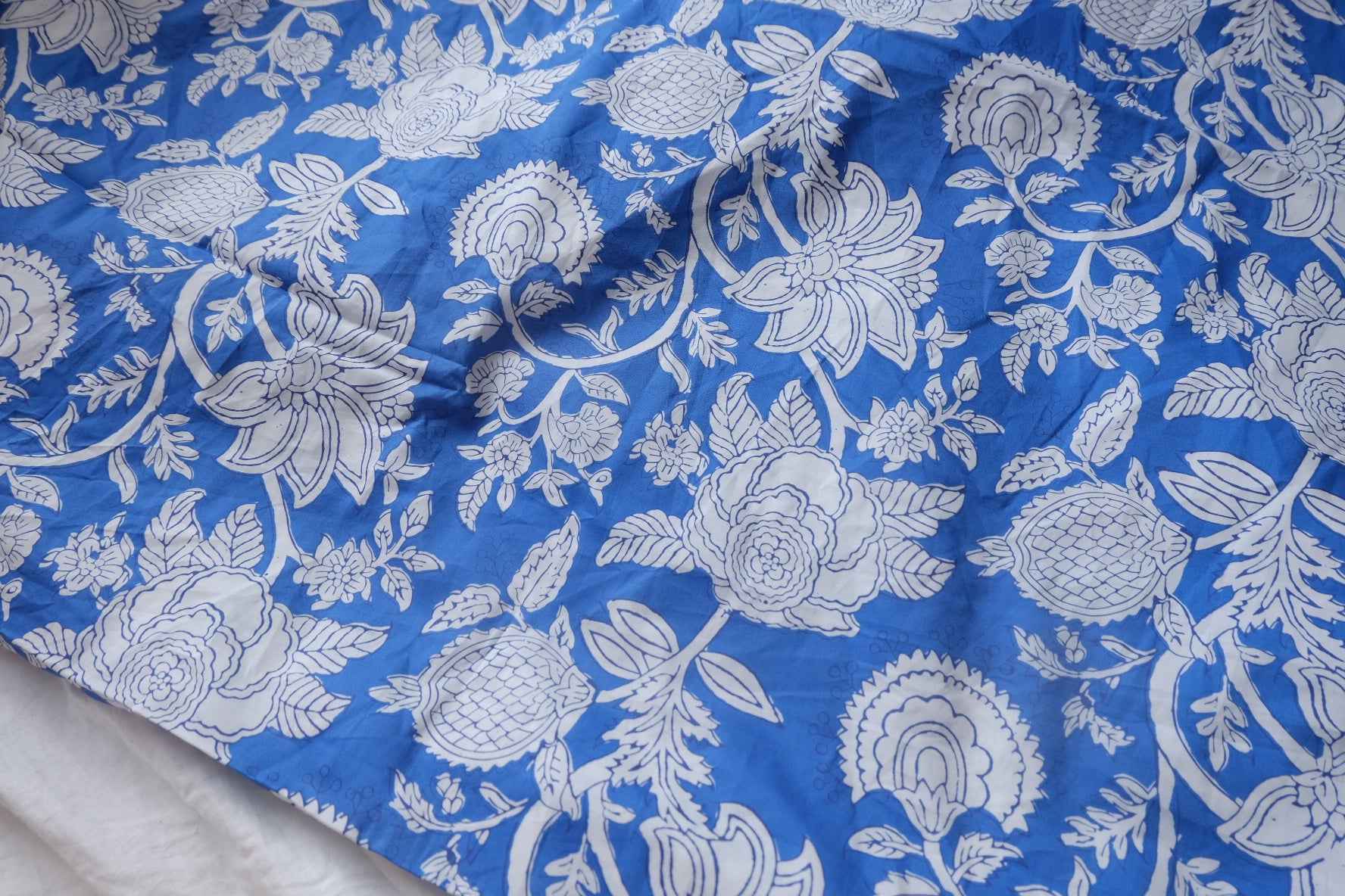 Blue Block-Print Style Cotton Poplin Fabric - 3.12 yd